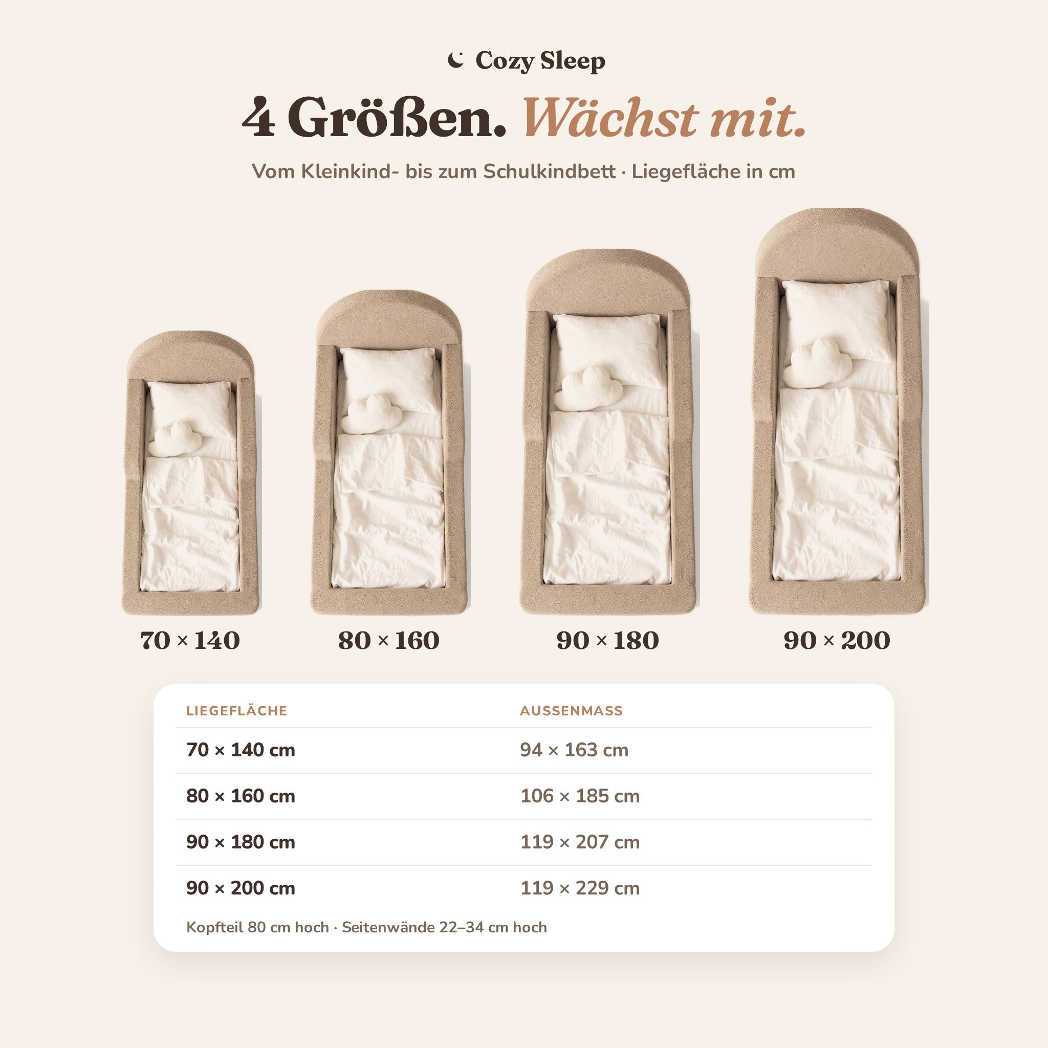 Montessori-Bodenbett aus Schaumstoff – Bouclé Beige
