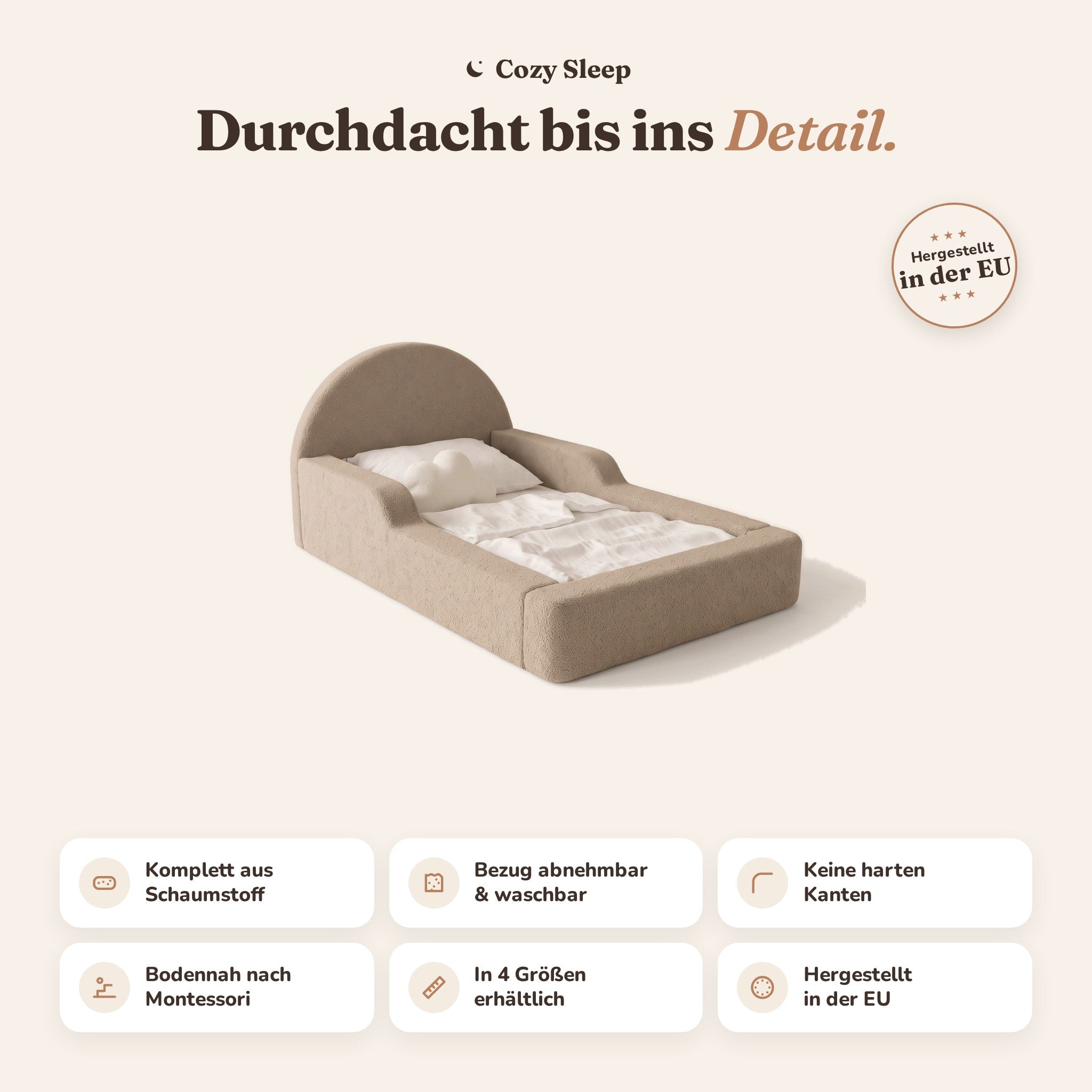 Montessori-Bodenbett aus Schaumstoff – Bouclé Beige