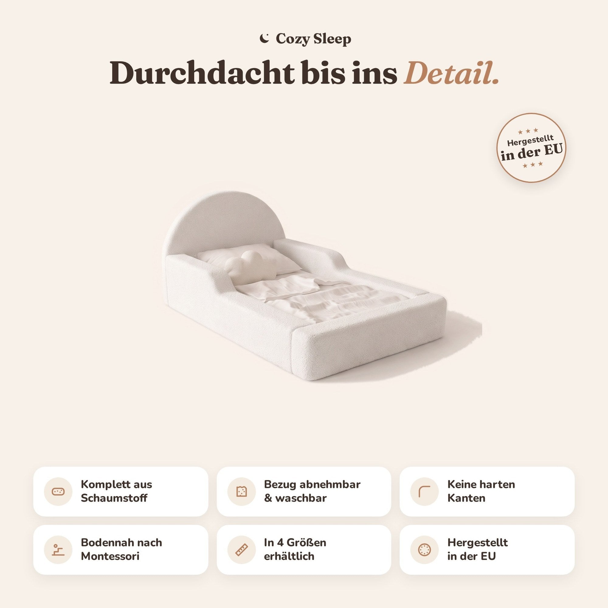 Montessori-Bodenbett aus Schaumstoff – Bouclé Weiß