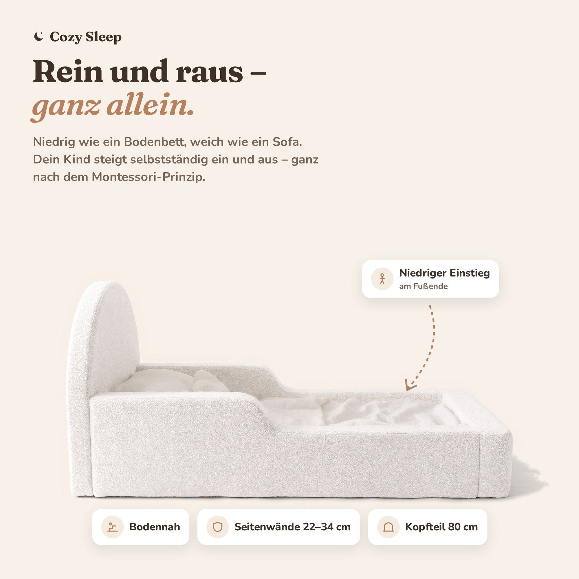 Montessori-Bodenbett aus Schaumstoff – Bouclé Weiß