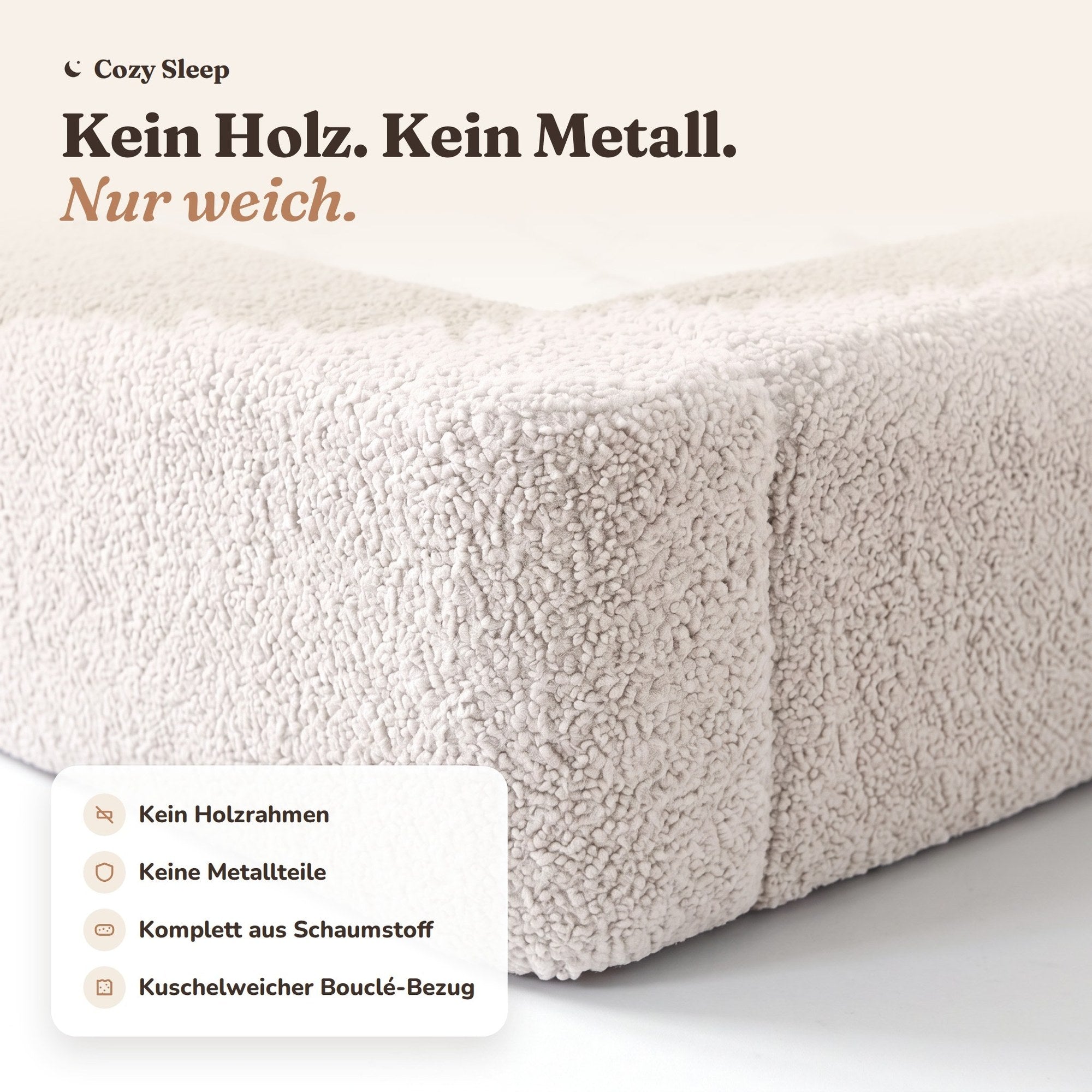 Montessori-Bodenbett aus Schaumstoff – Bouclé Weiß