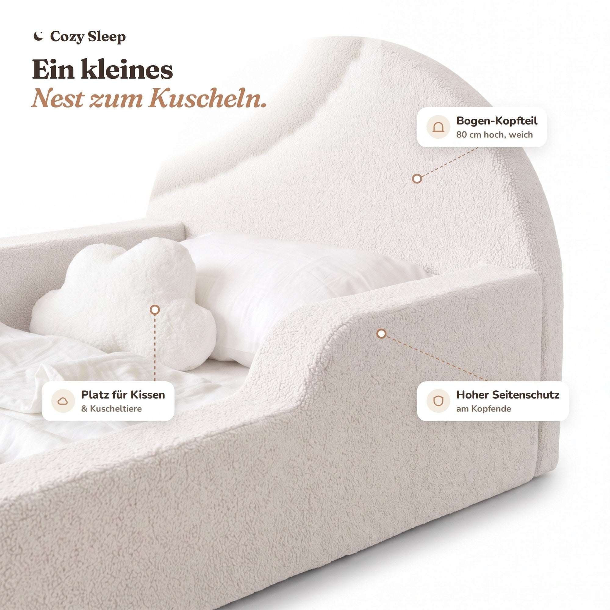 Montessori-Bodenbett aus Schaumstoff – Bouclé Weiß