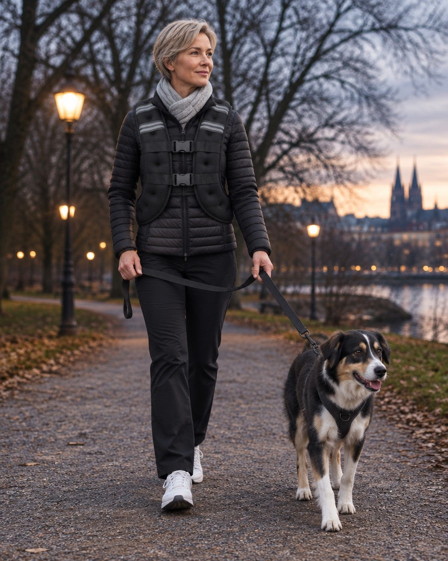 Walk-Weste über der Steppjacke beim Gassigehen