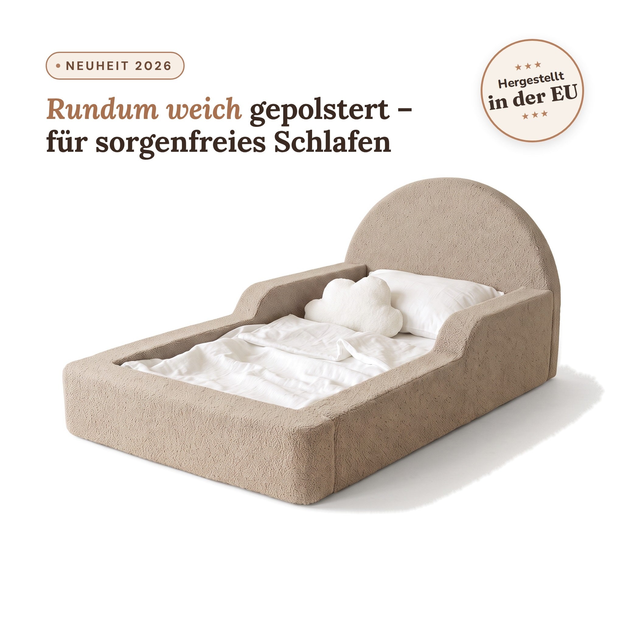 Montessori-Bodenbett aus Schaumstoff – Bouclé Beige