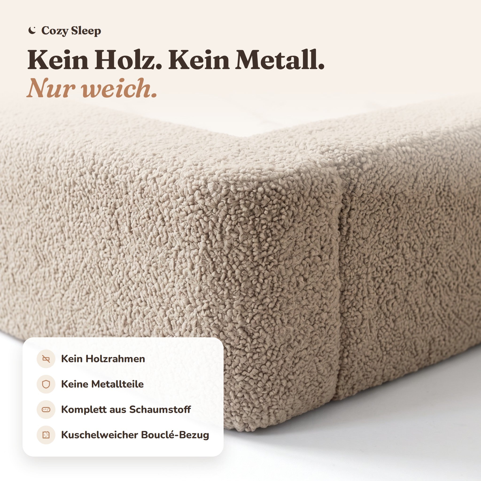 Montessori-Bodenbett aus Schaumstoff – Bouclé Beige