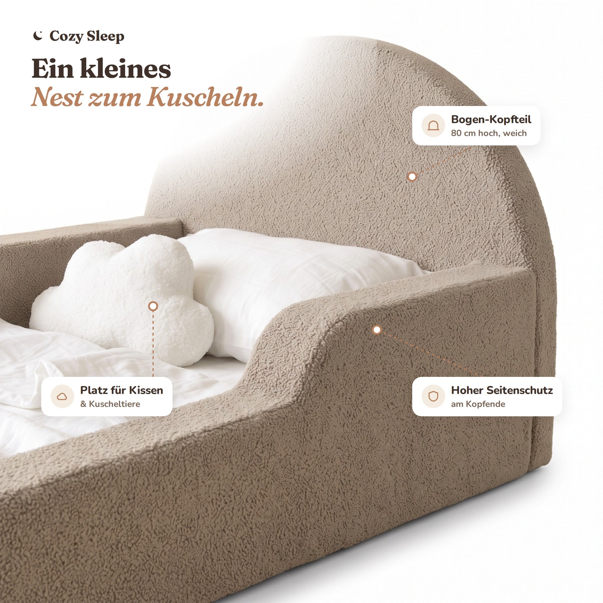 Montessori-Bodenbett aus Schaumstoff – Bouclé Beige
