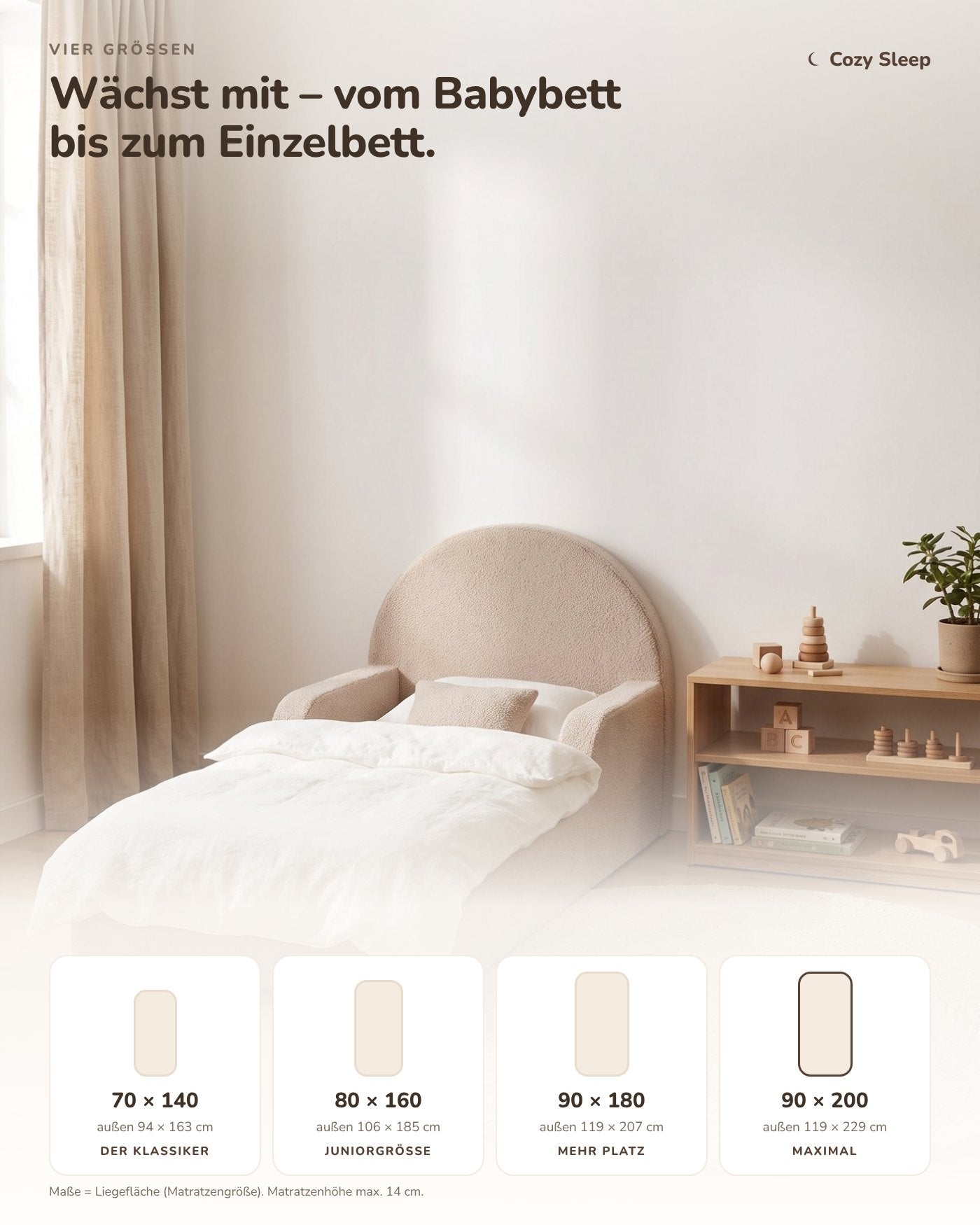 Montessori-Bodenbett aus Schaumstoff – Bouclé Beige