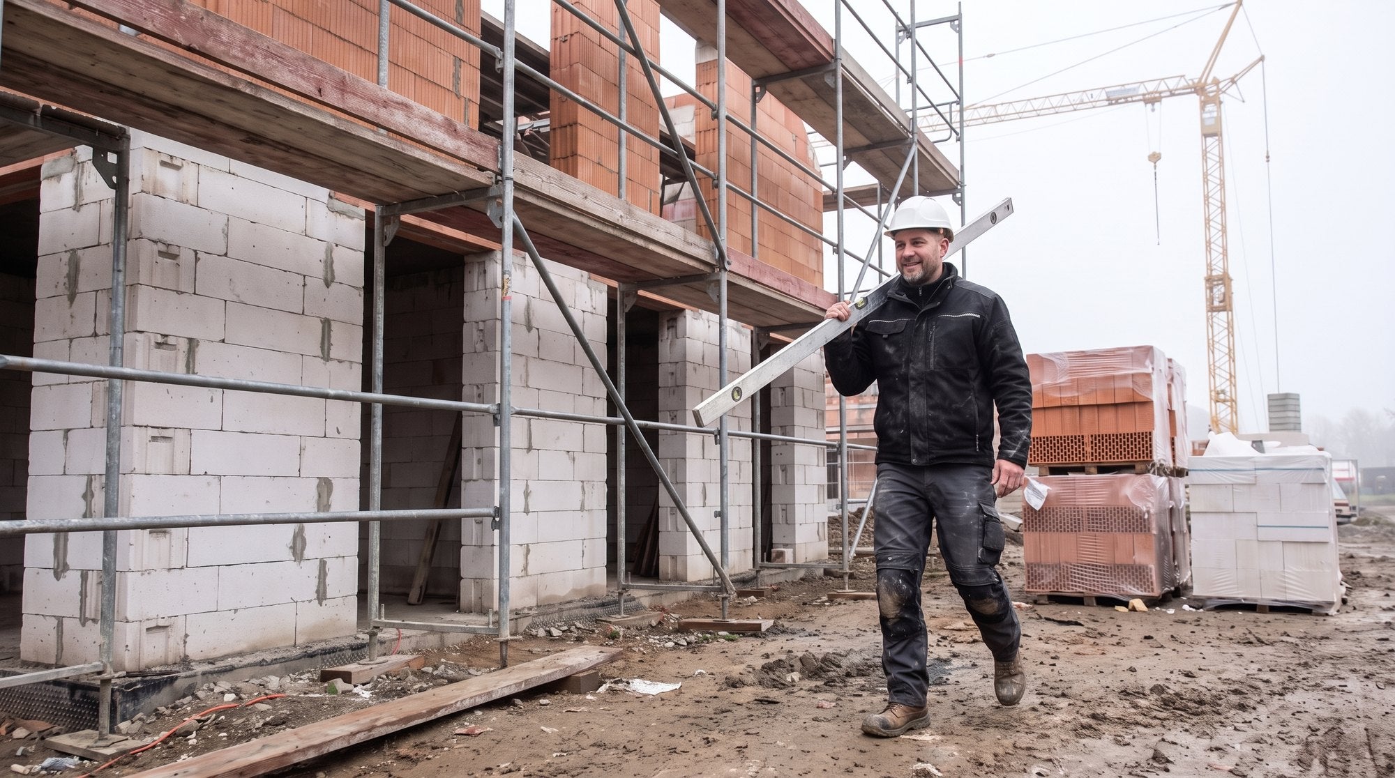 Bauarbeiter unterwegs auf der Baustelle